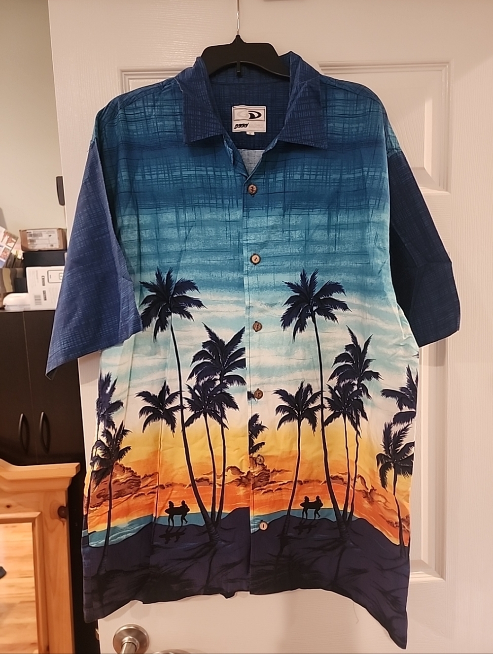 Good Vibes Shirt Men Extra Large Blue Short Sleeve Hawaii Palm Surf Beach Casual